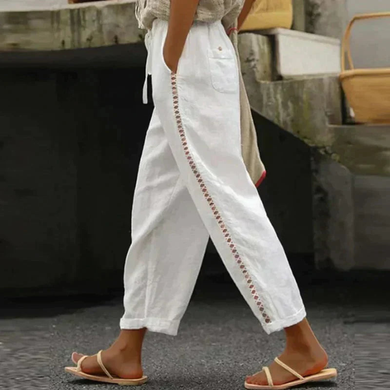 High Waist Lace Trim Wide Leg Pants 2