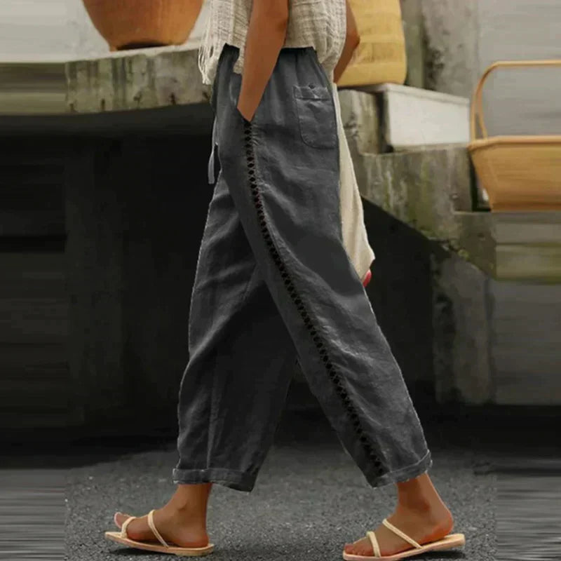 High Waist Lace Trim Wide Leg Pants 5