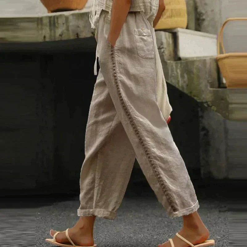 High Waist Lace Trim Wide Leg Pants 4