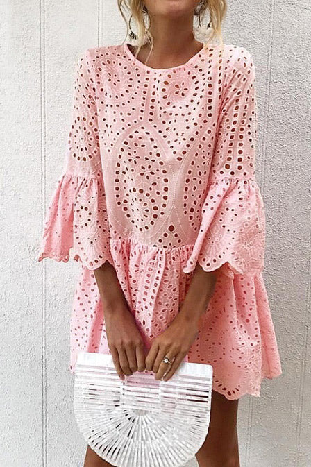 Scoop Cutout Ruffle Short Dress - Mislish