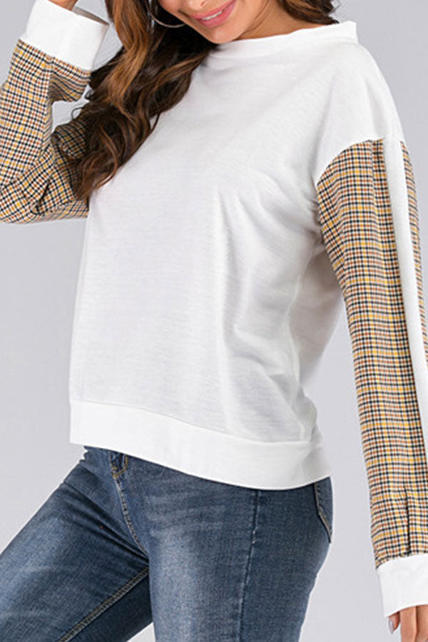 Check Patched Scoop Sweatshirt - Fashionpara