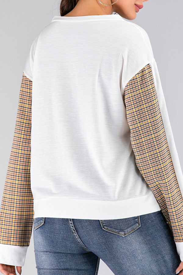 Check Patched Scoop Sweatshirt - Fashionpara