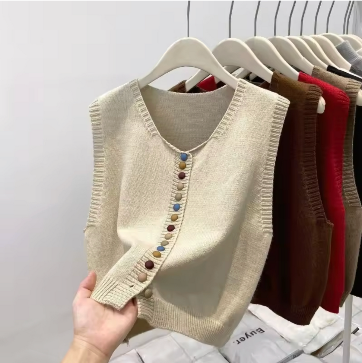 V-Neck Button Front Sleeveless Knit Vest