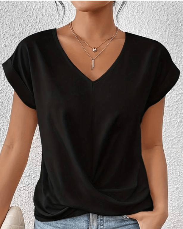 V-Neck Cap Sleeve Twist Front Top 6