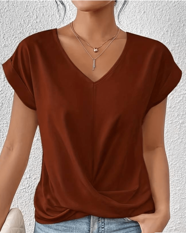 V-Neck Cap Sleeve Twist Front Top 5