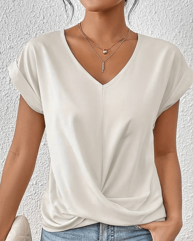 V-Neck Cap Sleeve Twist Front Top 3