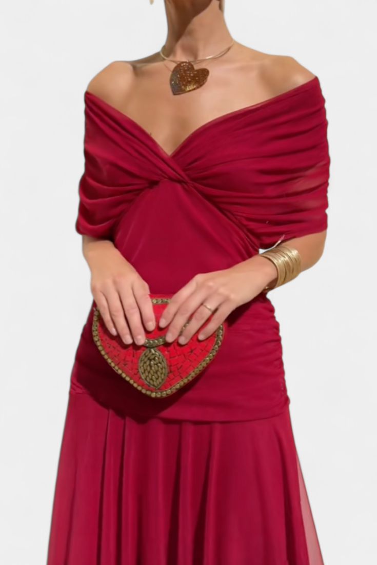 Deep V-Neck Ruched Draped Mesh Midi Dress 10