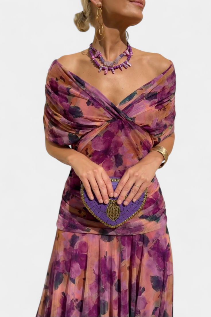 Deep V-Neck Ruched Draped Mesh Midi Dress 6
