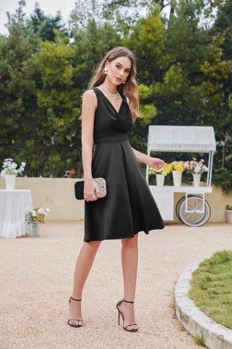 Sleeveless Surplice V-Neck Fit and Flare Cocktail Midi Dress