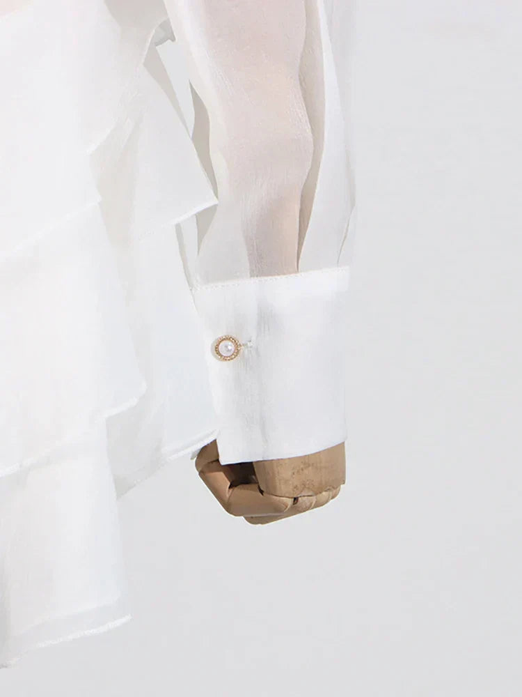 Sheer Long Sleeve Wrap Shirt Collar Rosette Tiered Ruffle Mini Dress - View 5