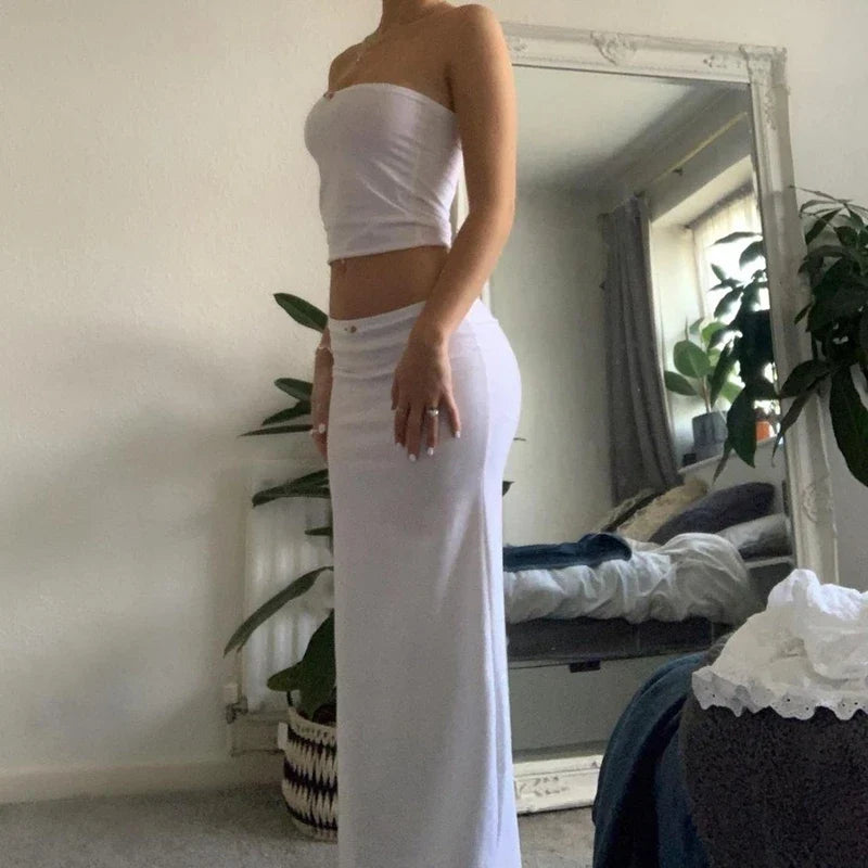 Strapless Tube Bodycon Skirt Two Piece Set