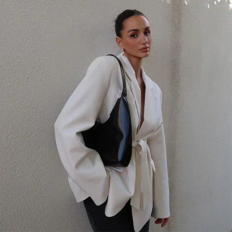 Deep V-Neck Notched Lapel Tie Waist Blazer Mini Dress - View 10