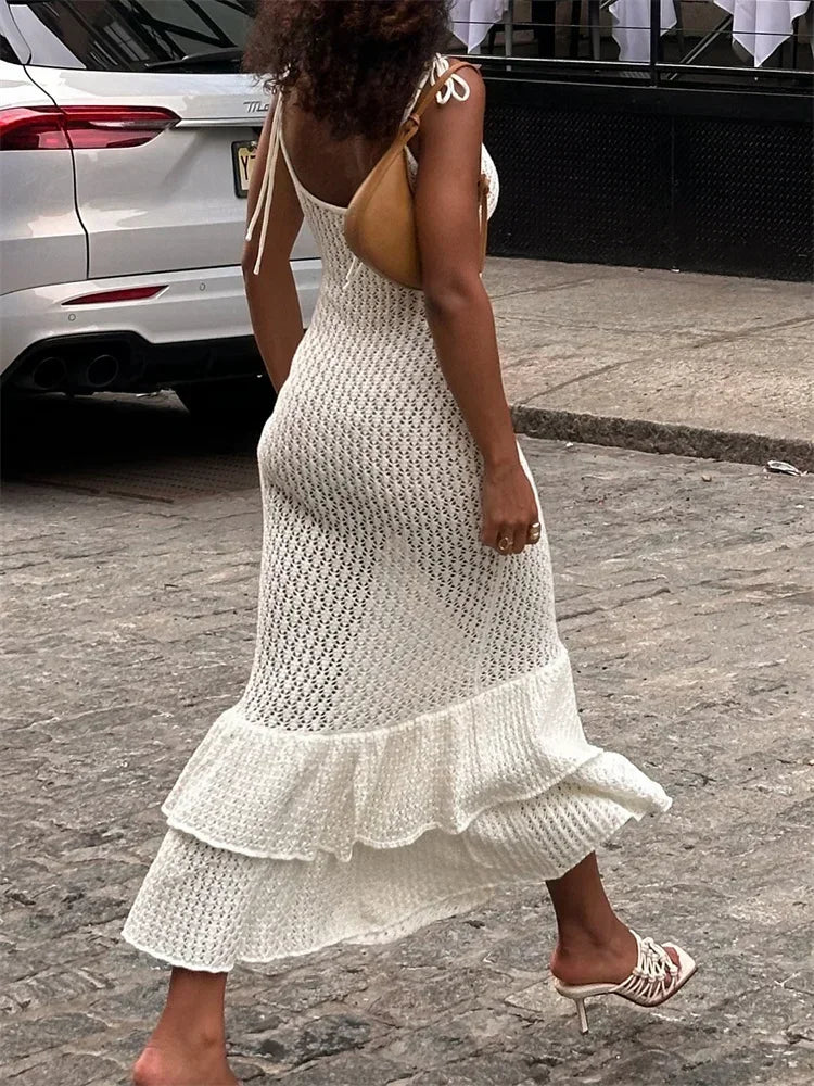 Crochet Maxi Dress with Ruffle Trim - View 16
