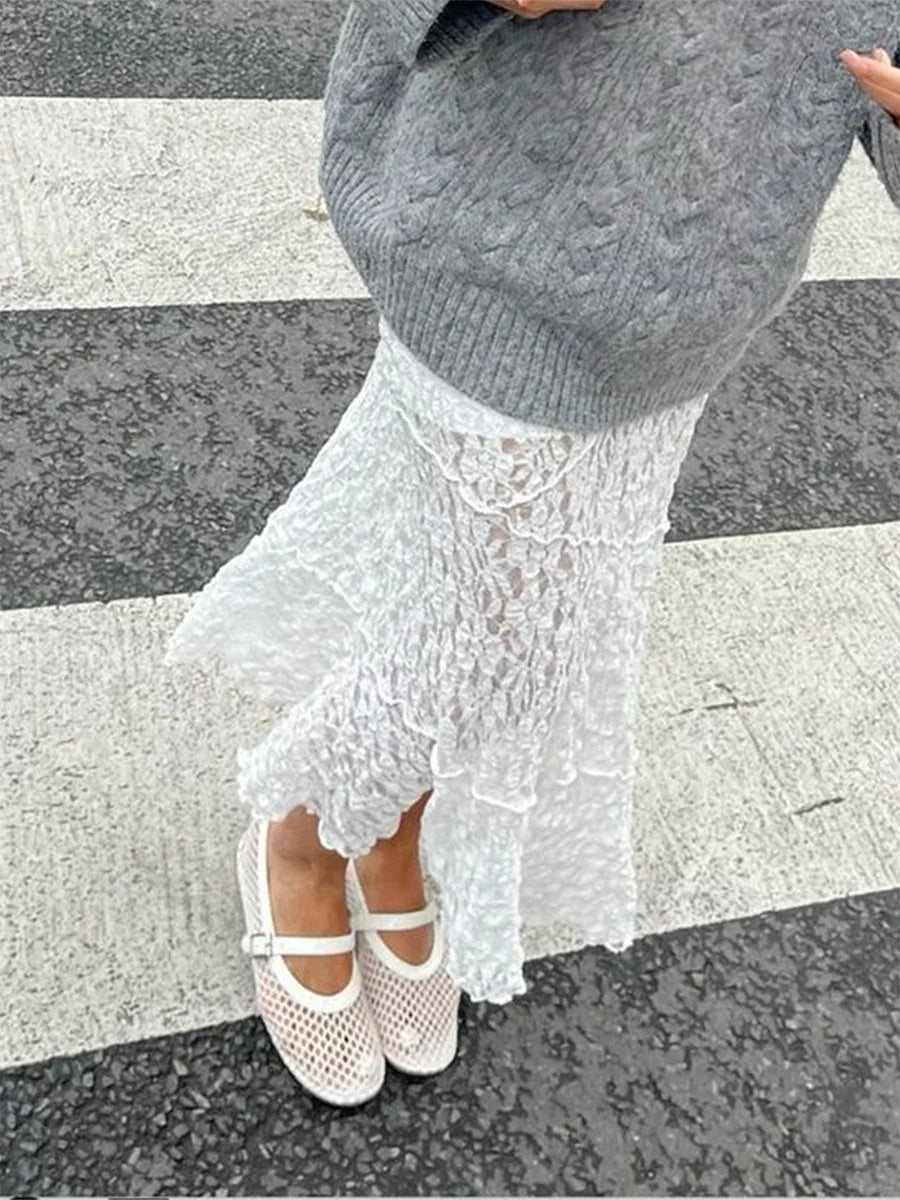 Lace Patchwork Low Waist Long Skirt