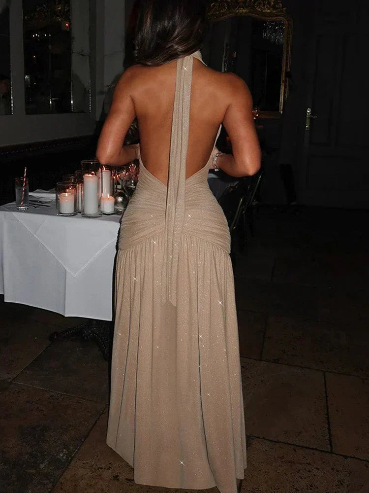 Glitter Strapless Bodycon High Split Party Midi Dress - View 3