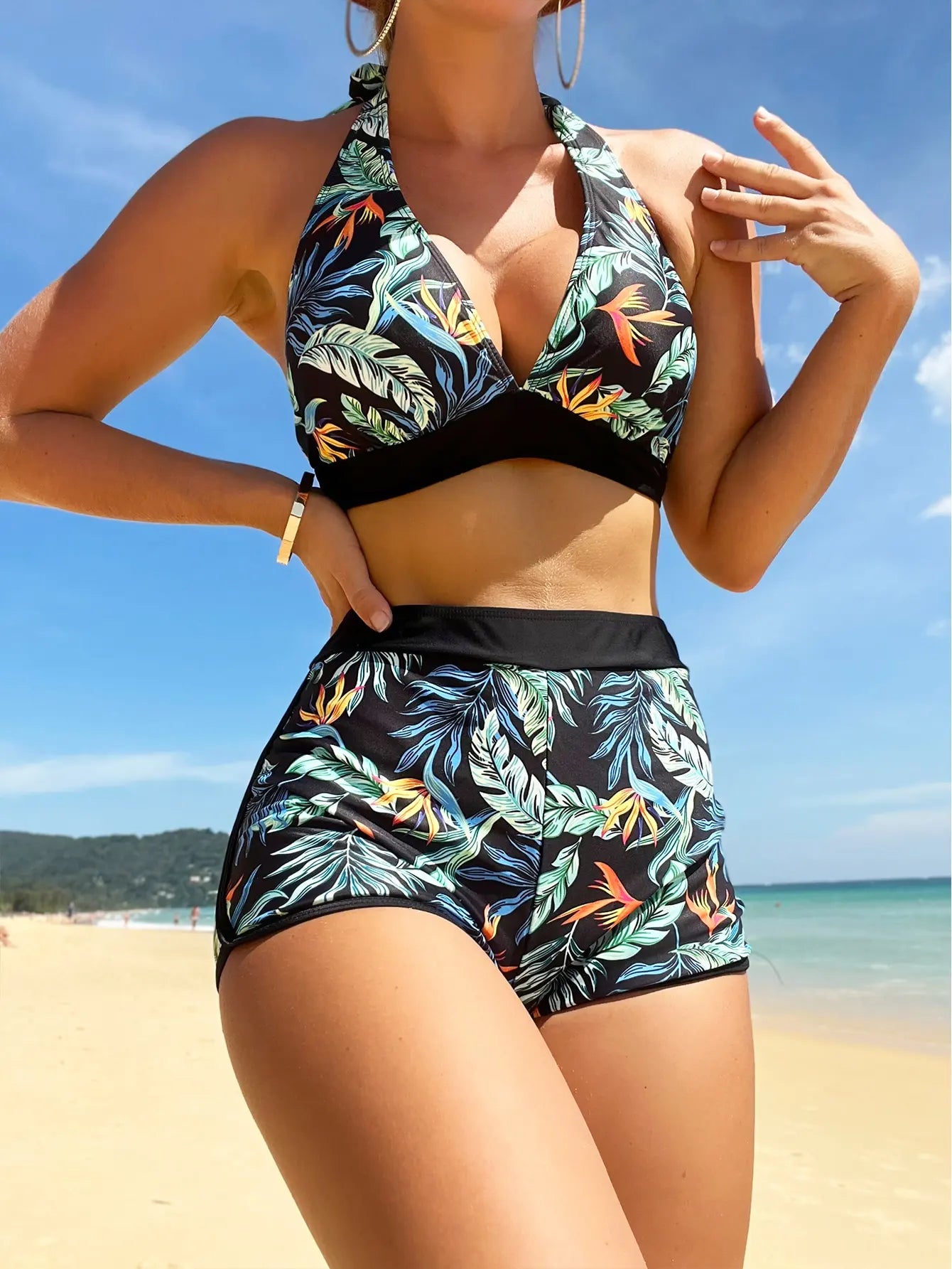 Halter Print Shorts Bikini Two Piece Set