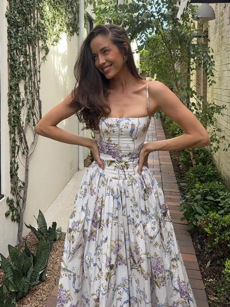 Floral Print Strapless Corset A-Line Ball Gown 4