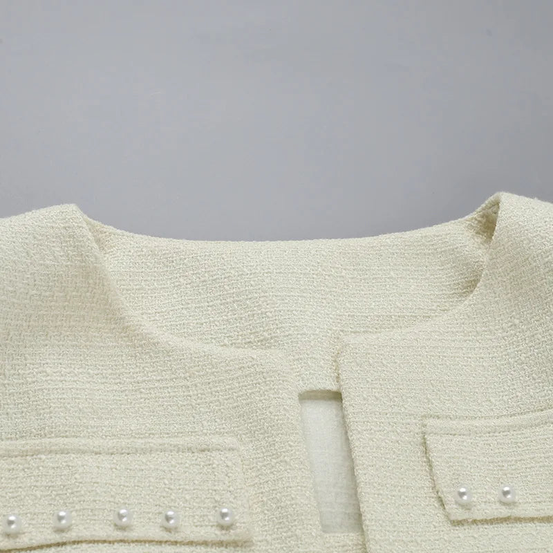 Pearl Long Sleeve Coat And Mini Strapless Dress Sets - View 17