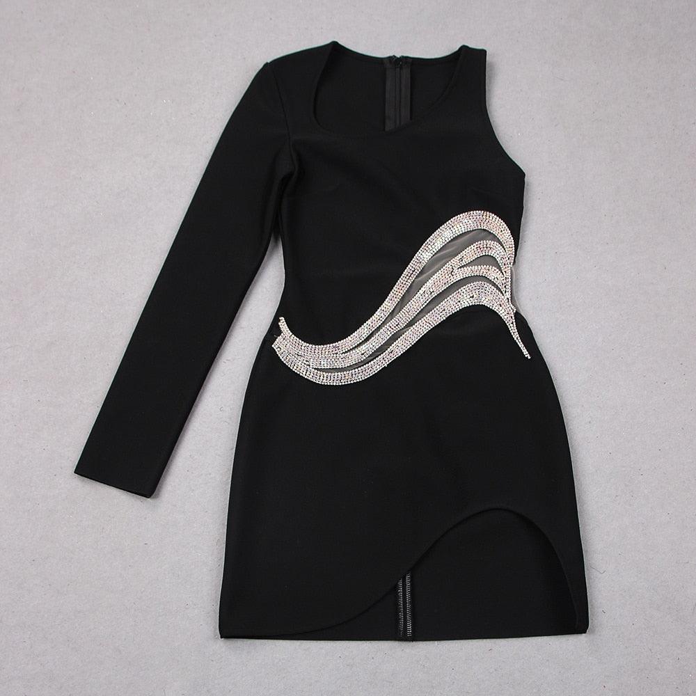 Girl In The Spotlight One Shoulder Diamond Mini Dress - View 6