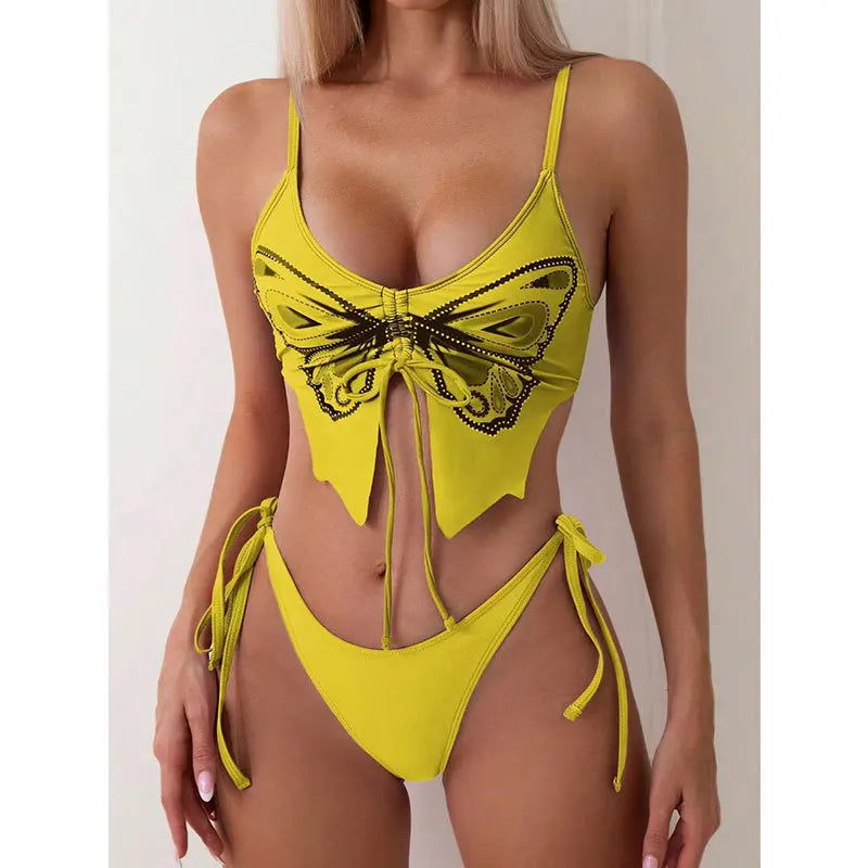 Print Tied High Cut Push Up Bikini Set - Fashionpara