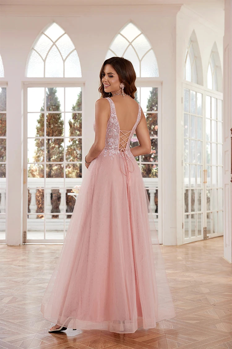 Elegant Tulle Beaded Evening Dress for Formal Occasions - Fashionpara
