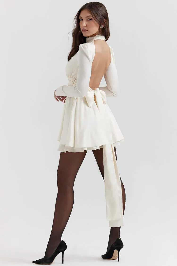 White Satin Mini Dress - View 5