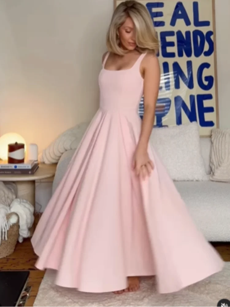 Polka Dot Square Neck Lotus Hem Silk Dress - Fashionpara