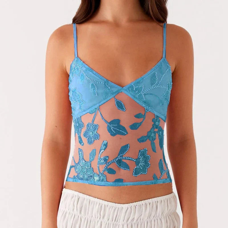 Sequin Sparkly Sleeveless Shirt Cami Top - Fashionpara