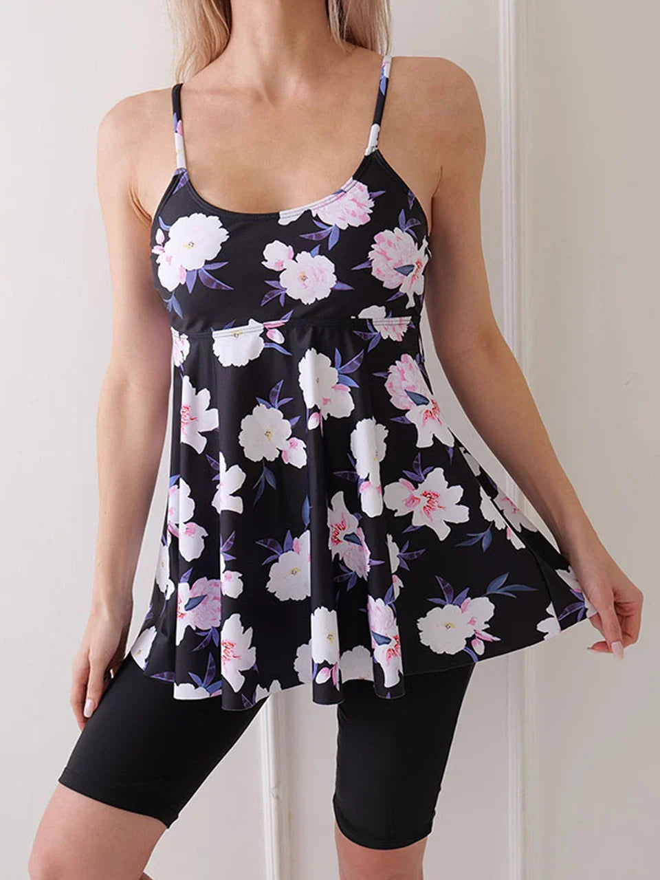 Printed Knee Shorts Tankini Two Piece Set