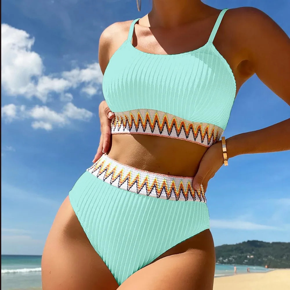 High Waist Colorful Split Two Piece Set