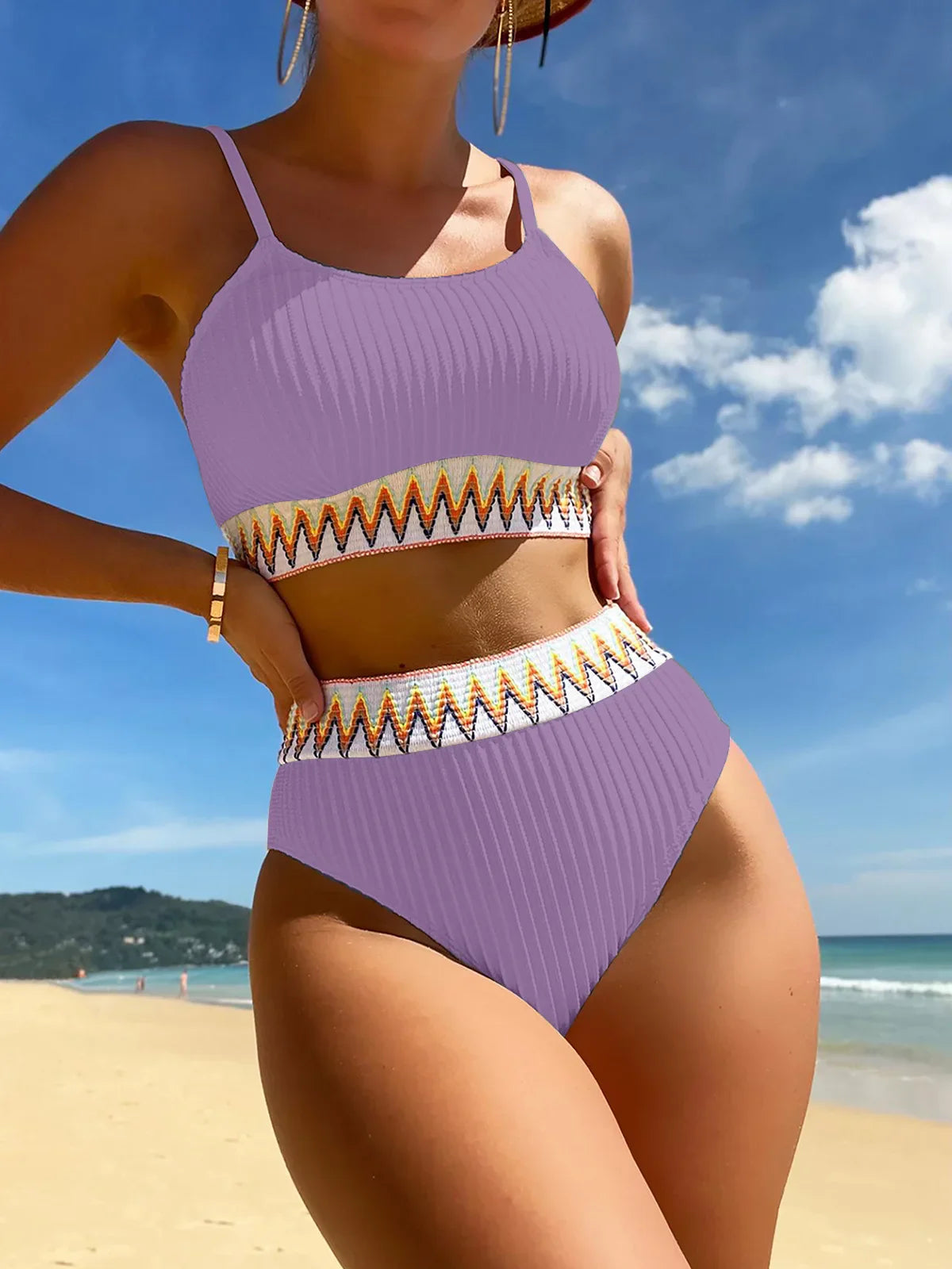 High Waist Colorful Split Two Piece Set