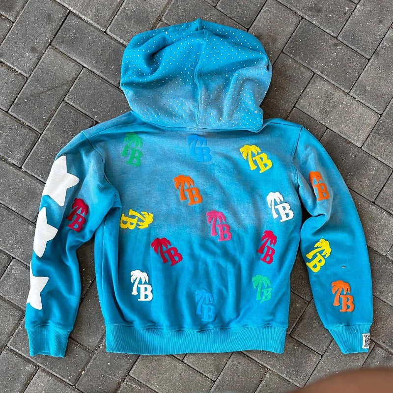 Letter Print Zip Up Hoodie