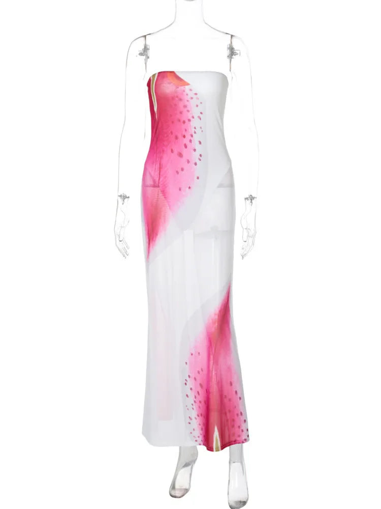 Strapless Ruffle Cutout Bodycon High Split Midi Dress - View 9