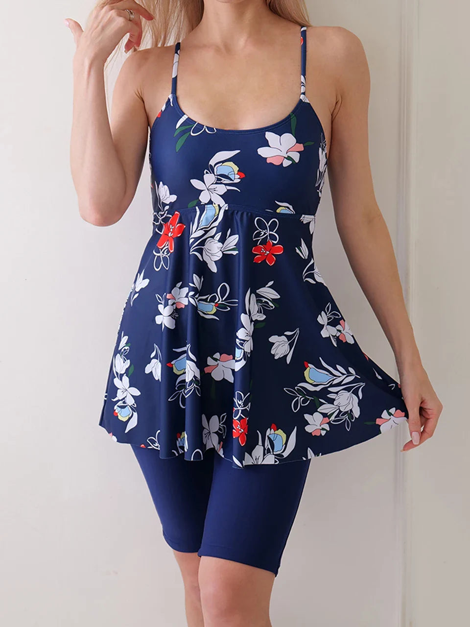 Printed Knee Shorts Tankini Two Piece Set