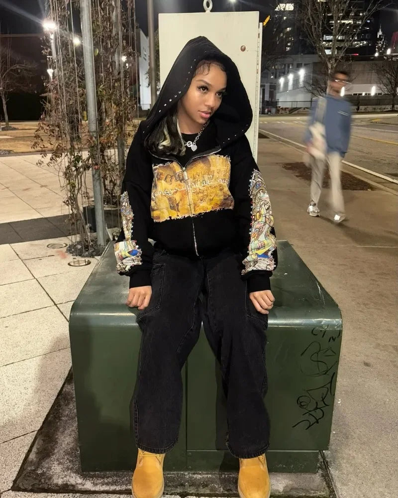 Cartoon Print Oversized Hoodie