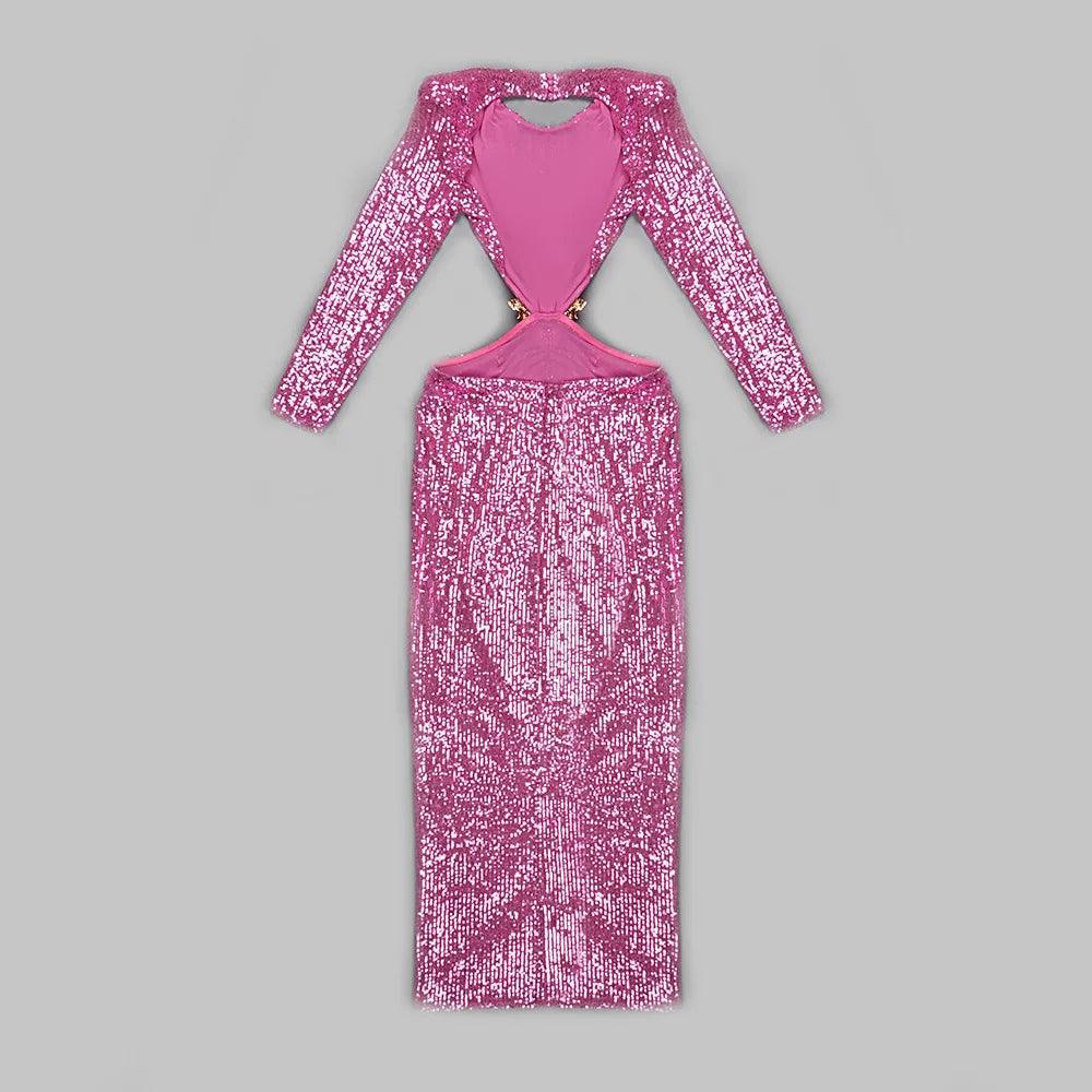 Sequin Long Sleeve Cut Out Bodycon Maxi Dress - View 17