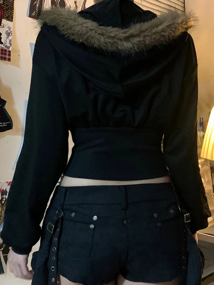 Dark Futuristic Furry Hem Hoodie