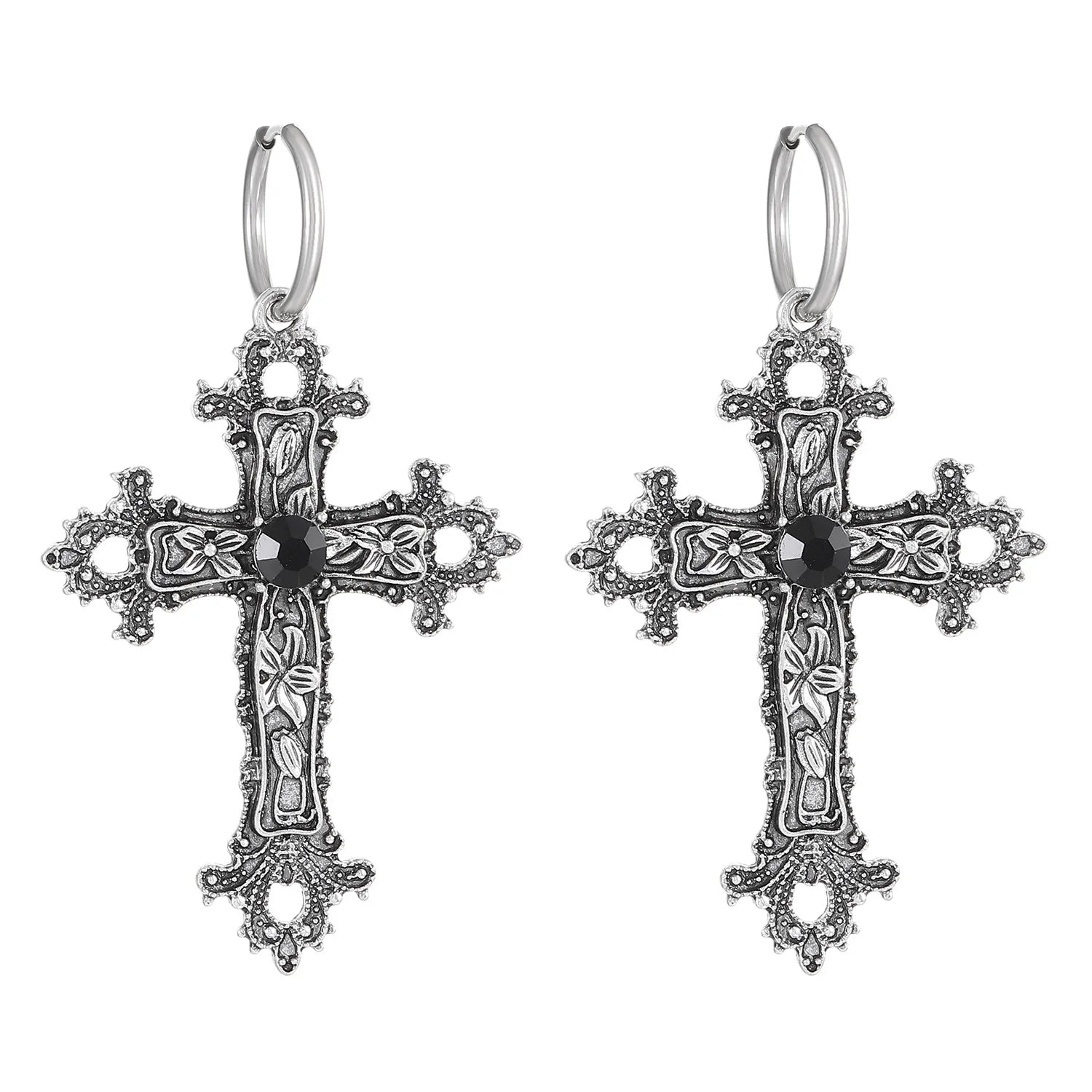 Dark Big Silver Cross Marriage Dangle Earring