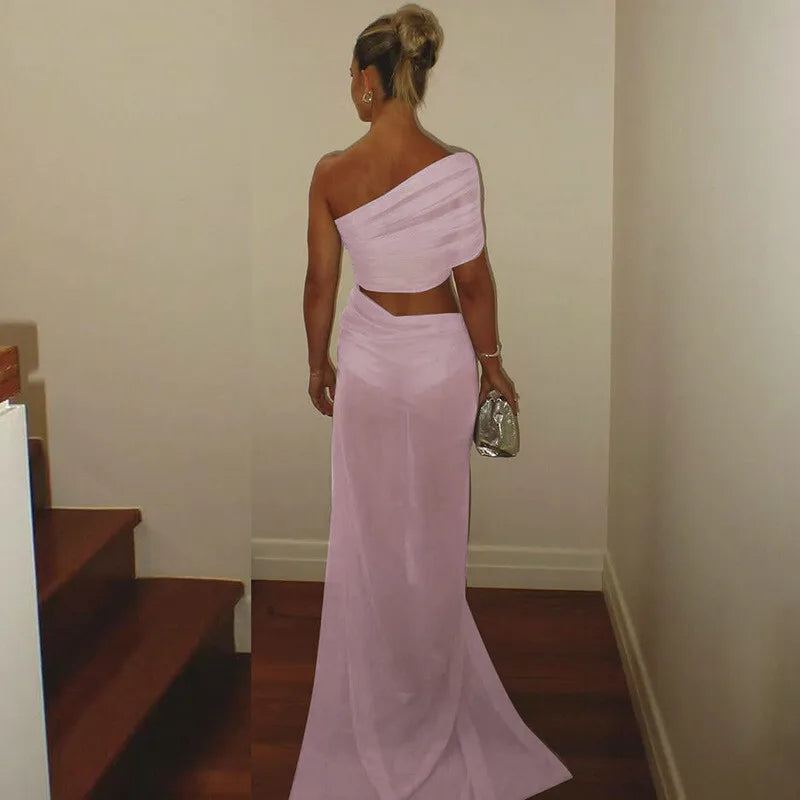 Mesh Backless One - Shoulder Long Dress - View 20