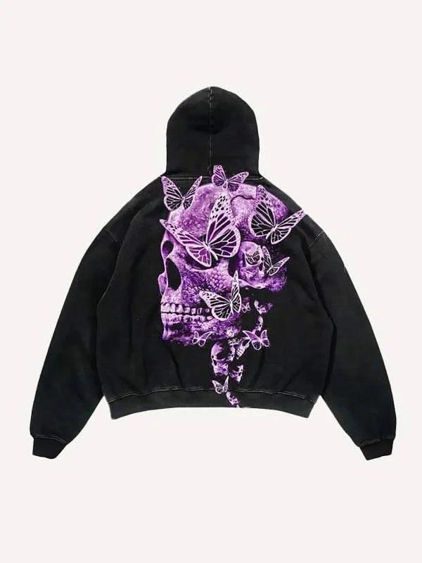 Dark Skull Print Oversized Hoodie