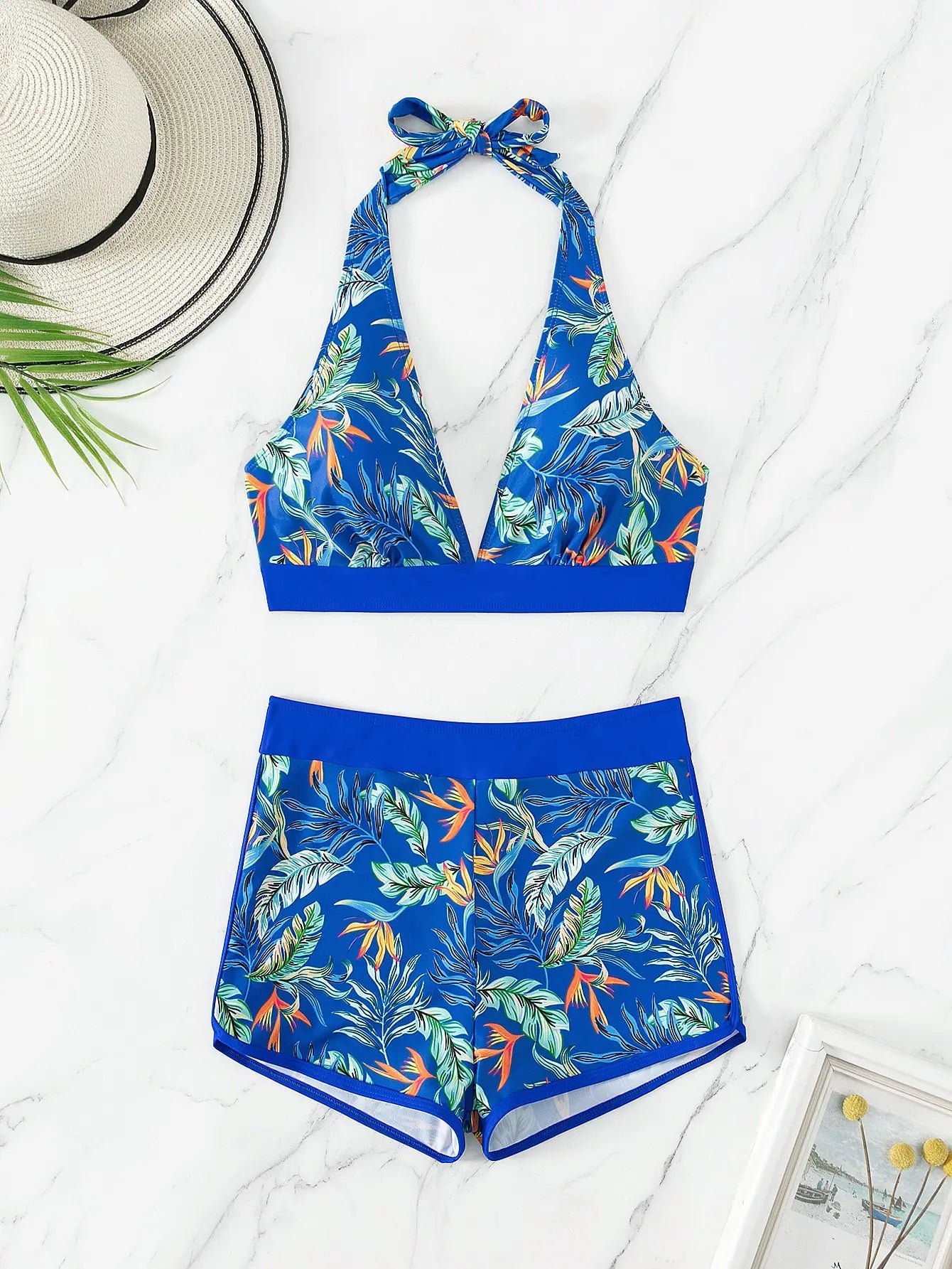 Halter Print Shorts Bikini Two Piece Set