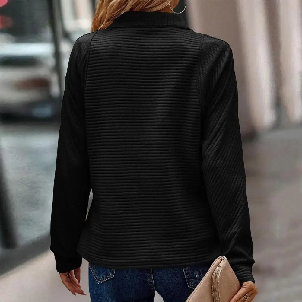 Quarter Zip Stand Collar Ribbed Pullover Sweatshirt 9