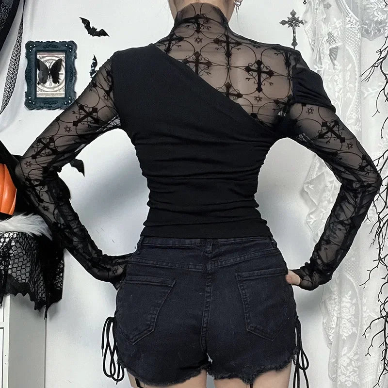 Obscure Gothic Net Patchwork Blouse