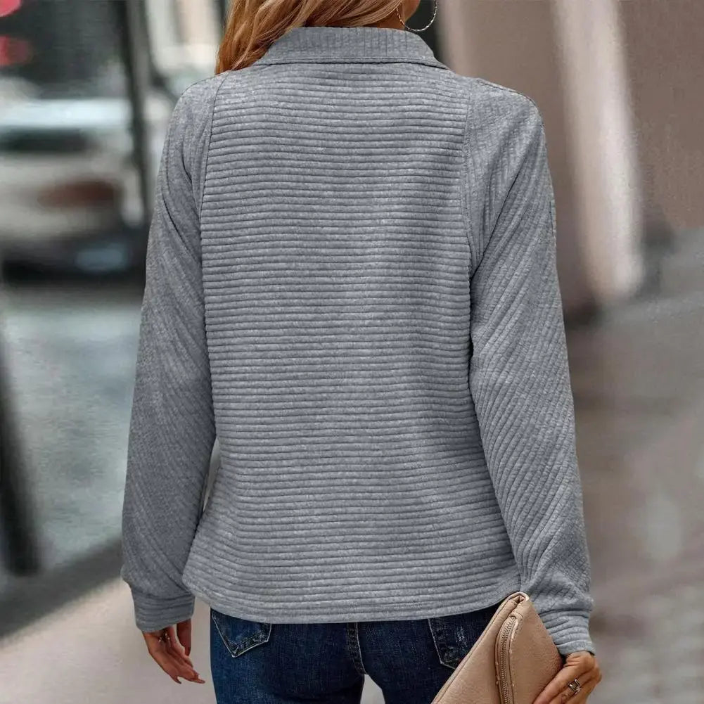 Quarter Zip Stand Collar Ribbed Pullover Sweatshirt 10