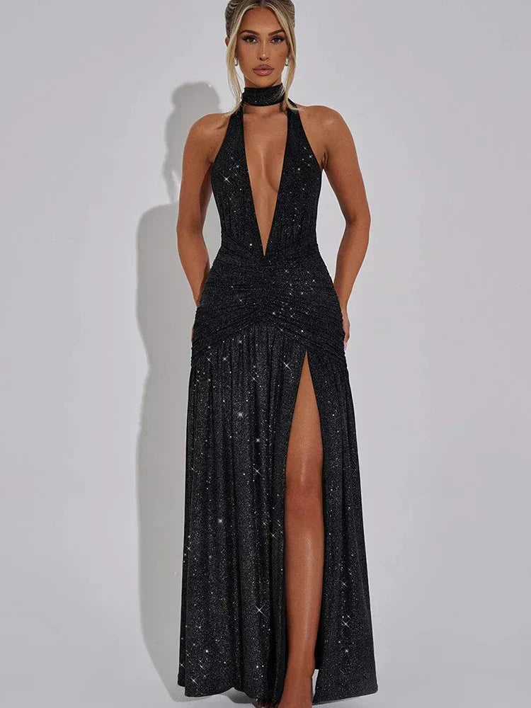 Glitter Strapless Bodycon High Split Party Midi Dress - View 4