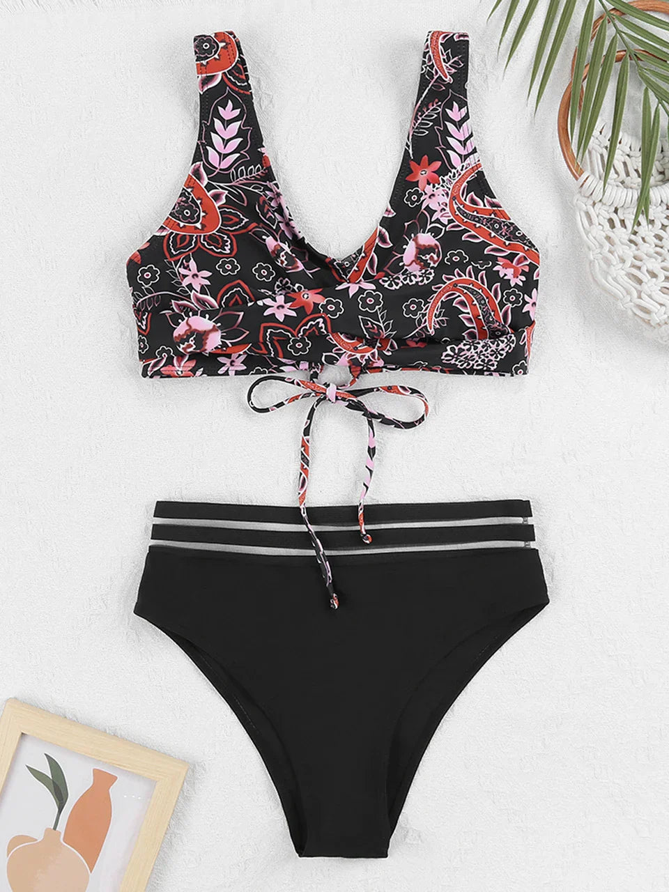 Drawstring Strap Tape Print Two Piece Set
