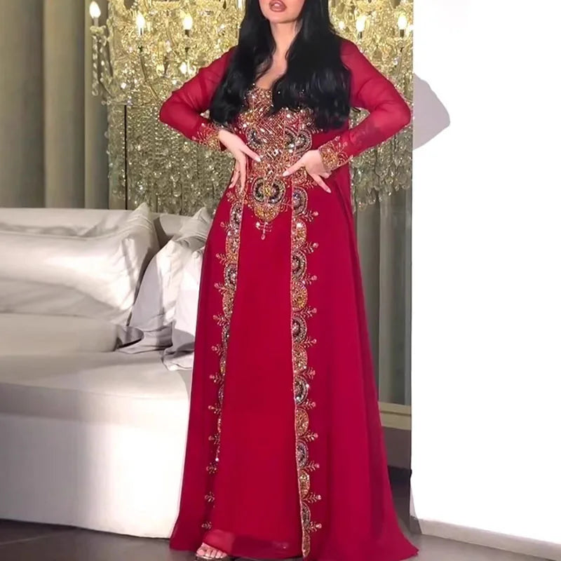 Elegant Vintage Pattern Long Skirt Two-Piece Party Set