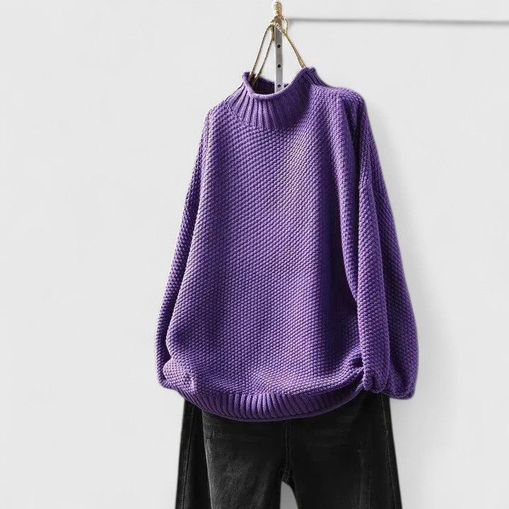 Mock Neck Long Sleeve Waffle Knit Oversized Sweater 9