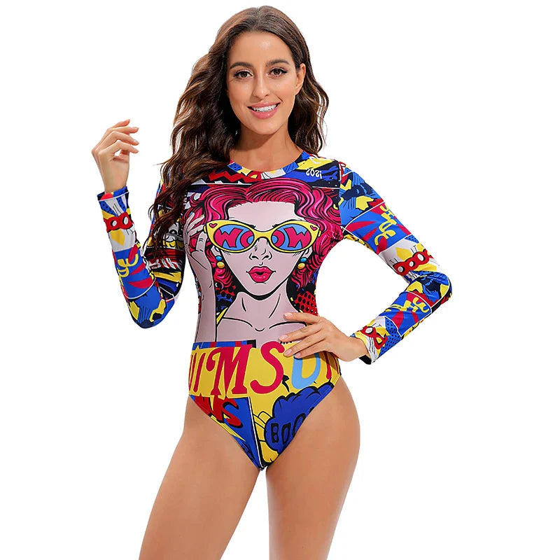 Backless Print Surfing One Piece Set