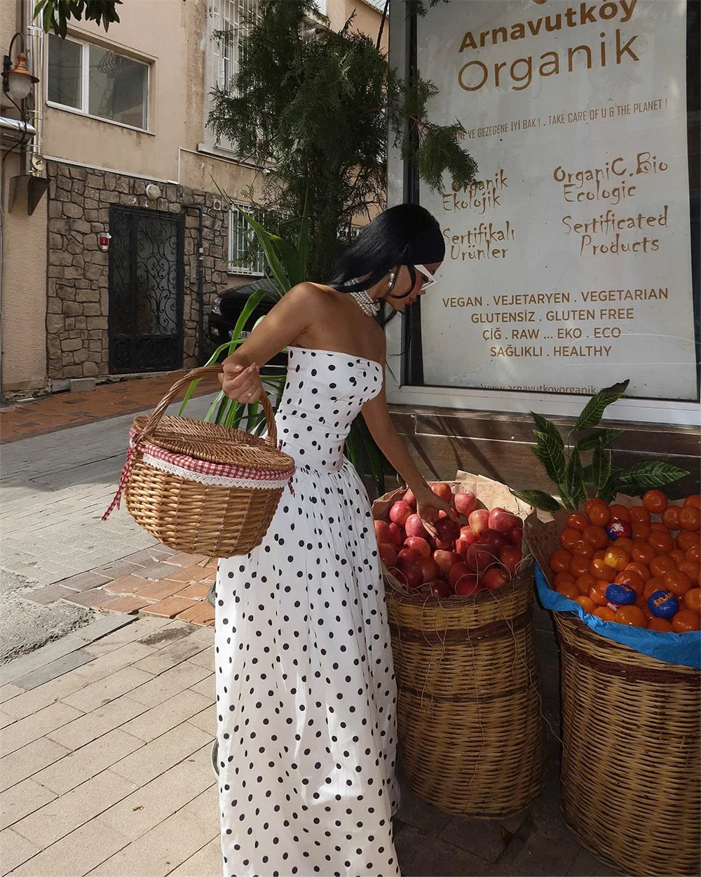 Polka Dot Strapless A-line Party Dress - Fashionpara